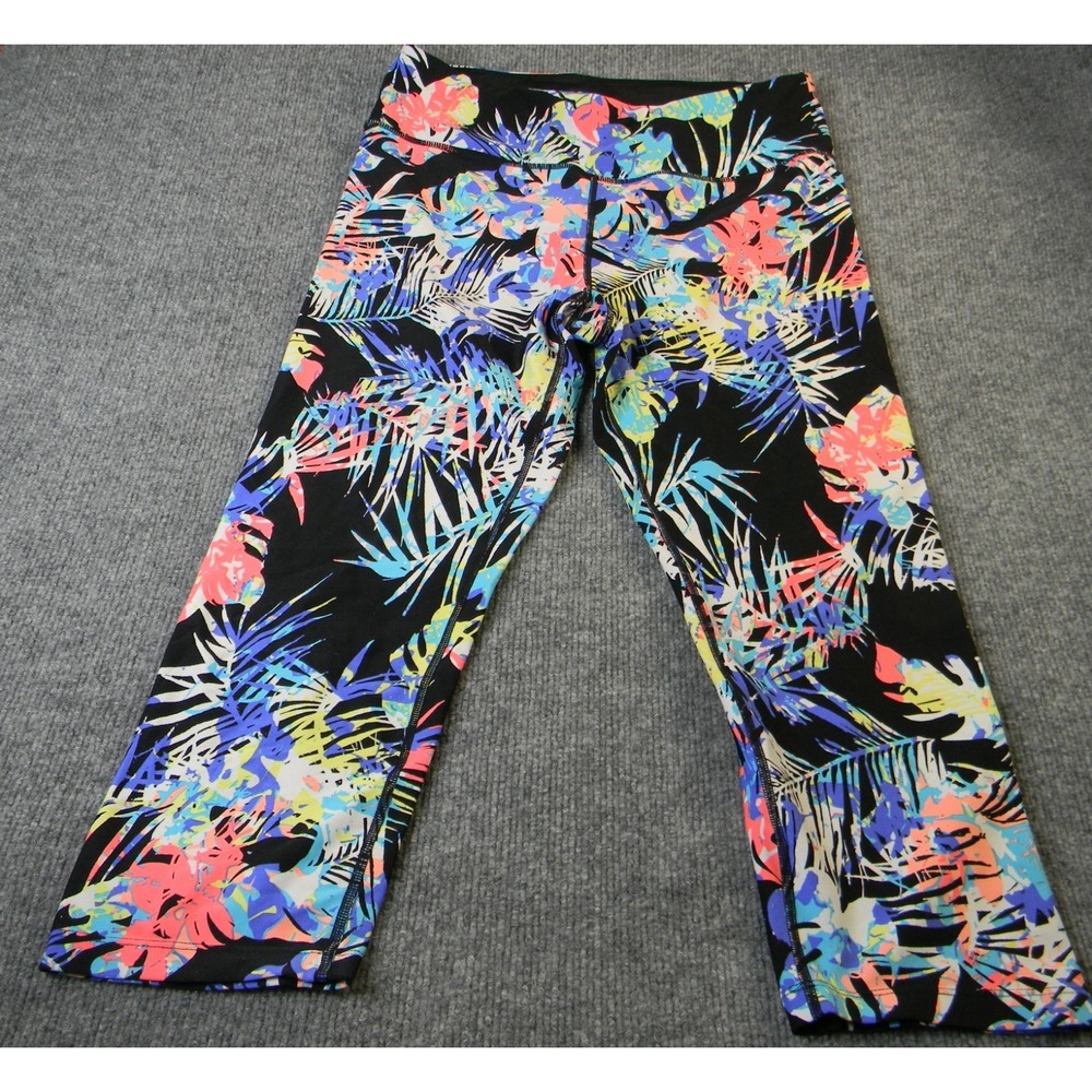 Calvin Klein Performance Capri Leggings L Tropical Floral WICK Yoga Activewear